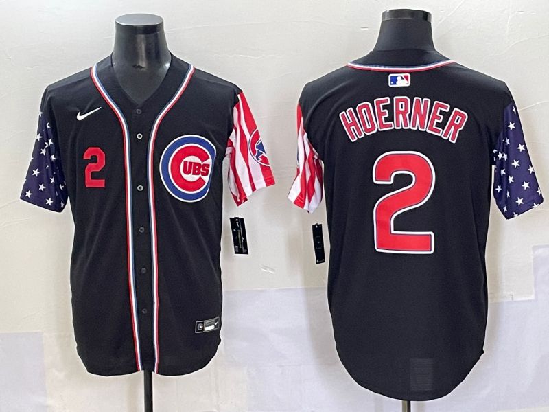 Men 2025 Chicago Cubs #2 Hoerner Black a generation of national flags Joint Name Nike MLB Jersey style 2